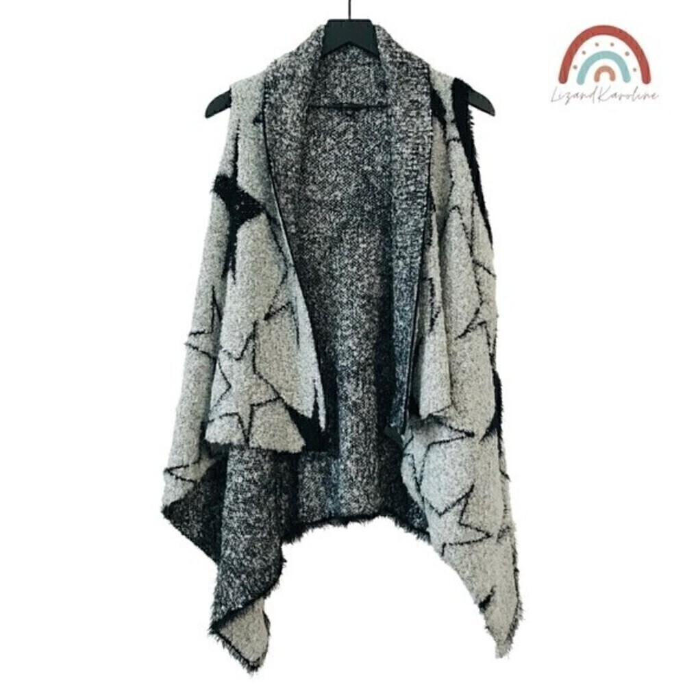 Milano Wool Stars Fuzzy Super Soft Sherpa Plush Cozy Winter Open Sweater Vest